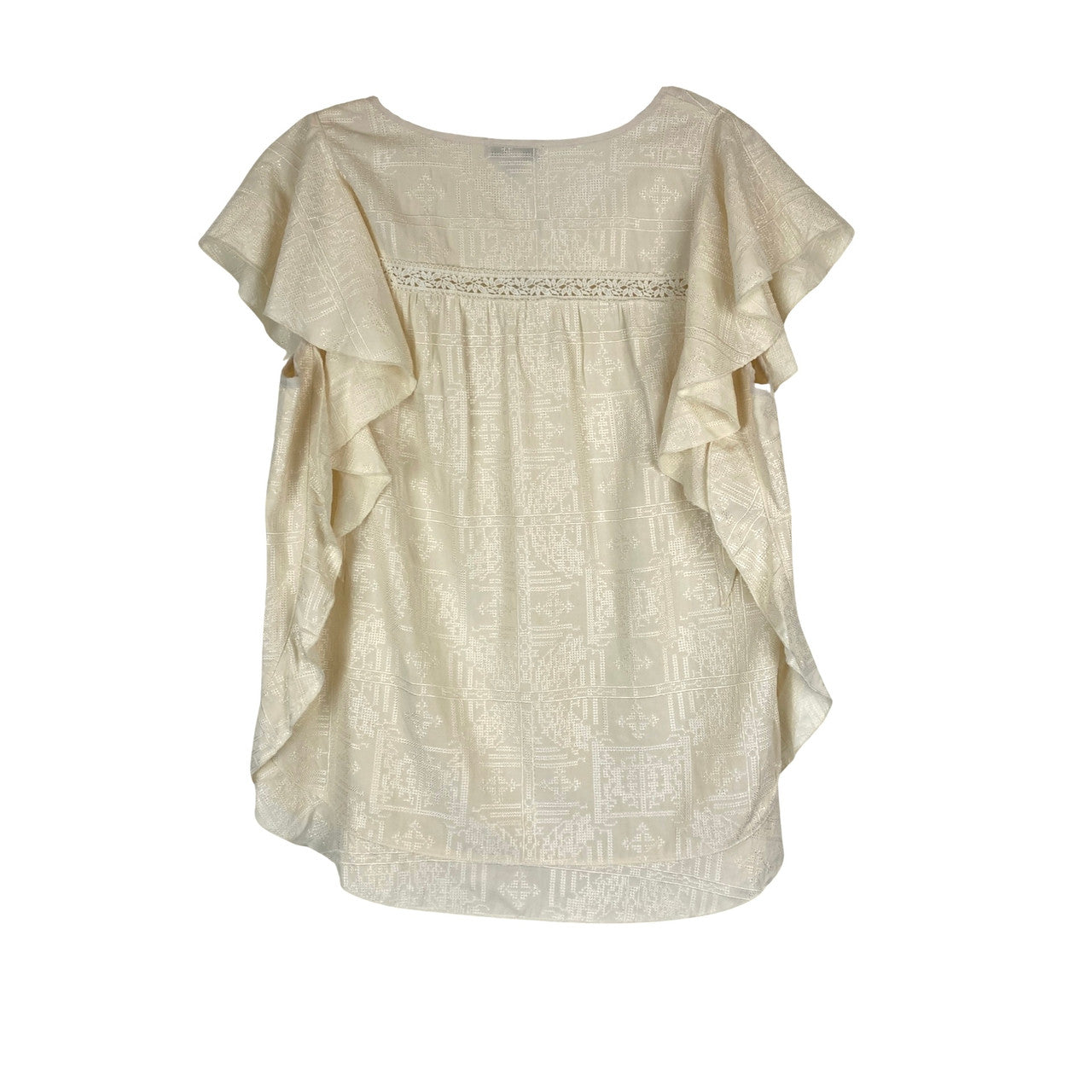 Stellah Ruffled Sleeve Neck Drawstring Top-beige back