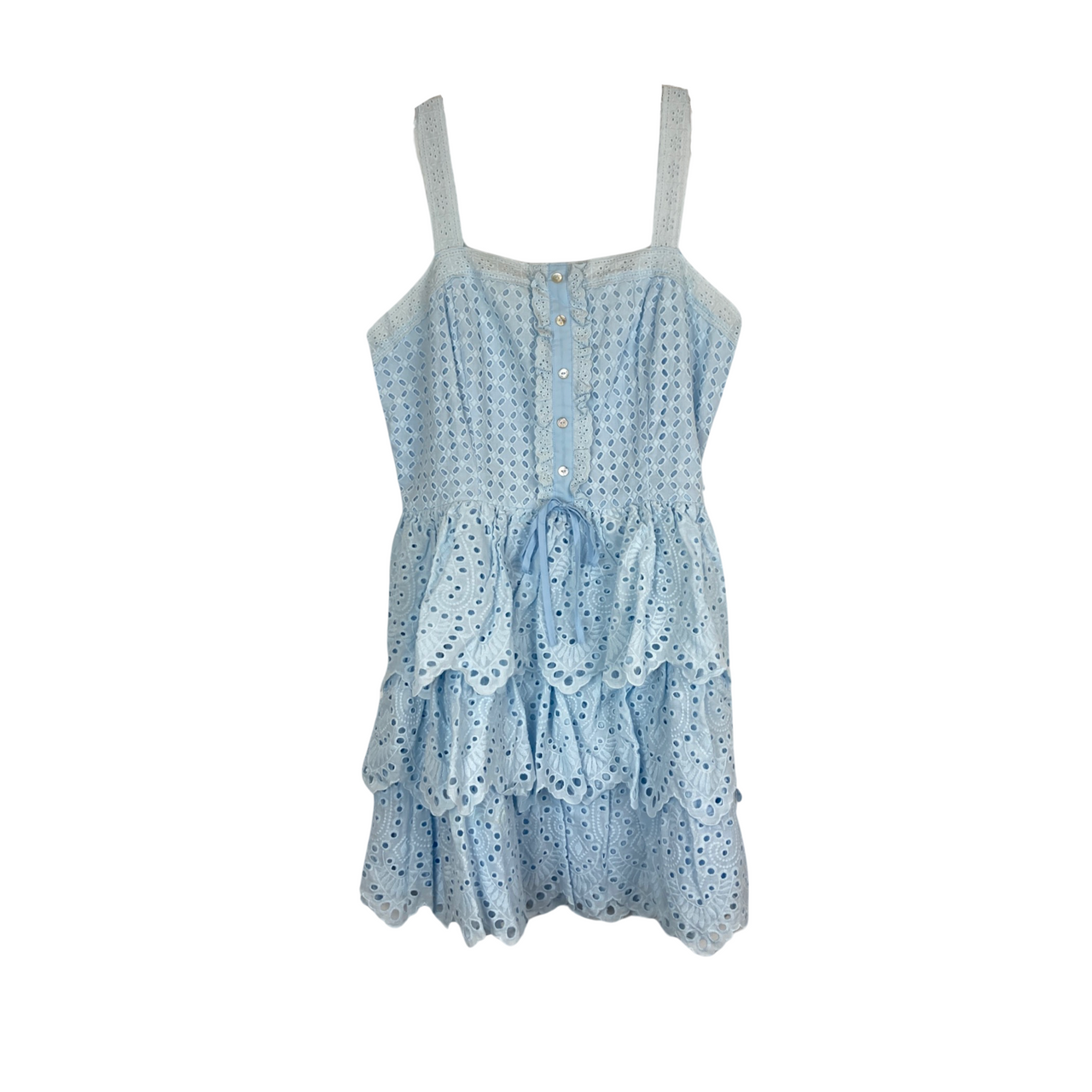 Stellah Lace Eyelet Ruffled Hem Dress-blue front