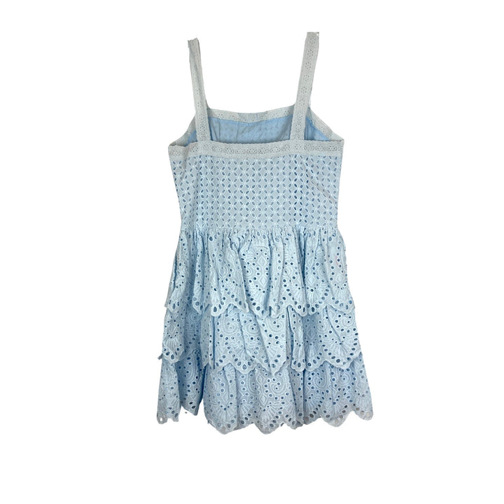 Stellah Lace Eyelet Ruffled Hem Dress-blue back