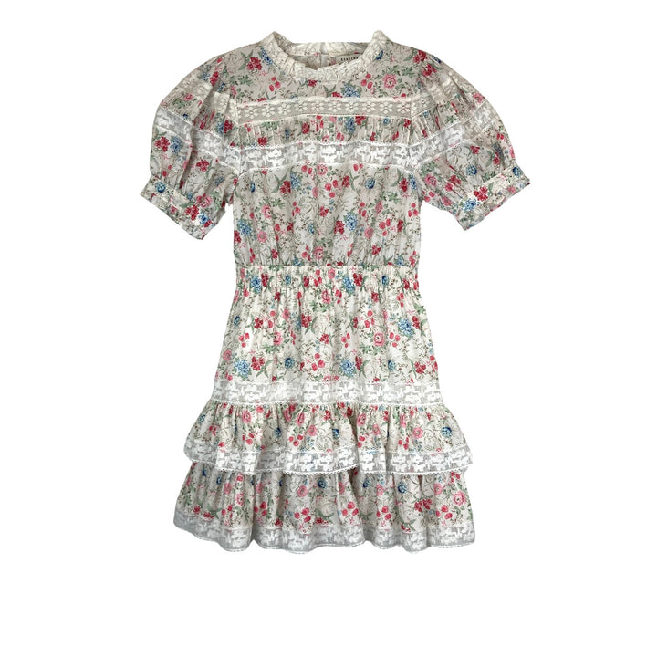 Stellah Floral Print Short Sleeved Lace Ruffle Dress-thumbnail