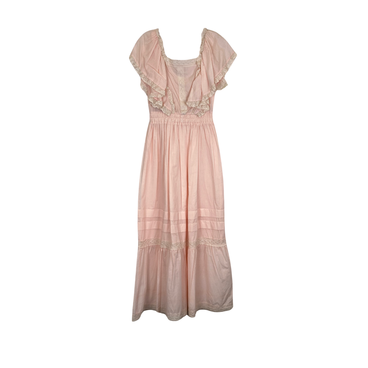 Stellah Cascading Ruffle Lace Trim Sleeveless Dress-pink front