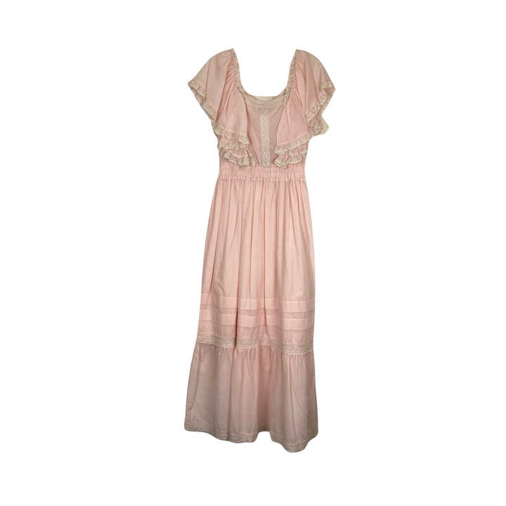 Stellah Cascading Ruffle Lace Trim Sleeveless Dress-pink back