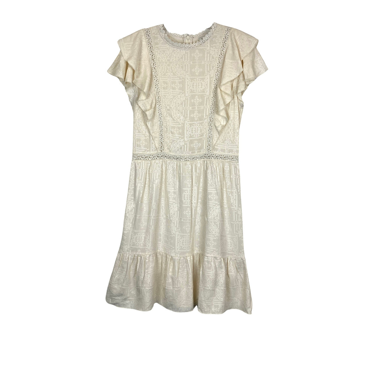 Stellah Beige Lace Detail Ruffled Sleeveless Dress-thumbnail