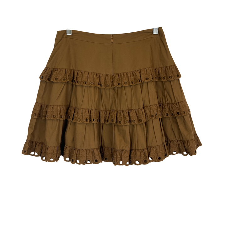 Stellah Tiered Eyelet Detail Mini Skirt-brown back