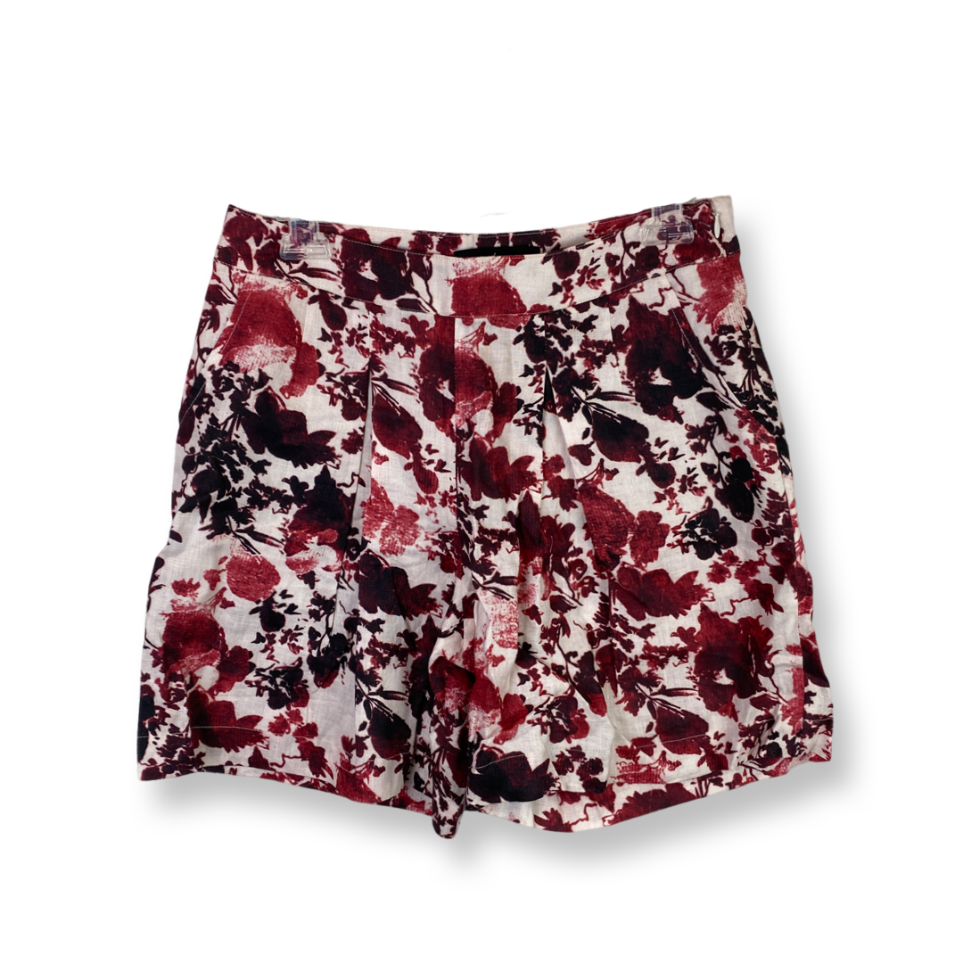 Peruvian Connection Red and White Floral Linen Shorts-Thumbnail