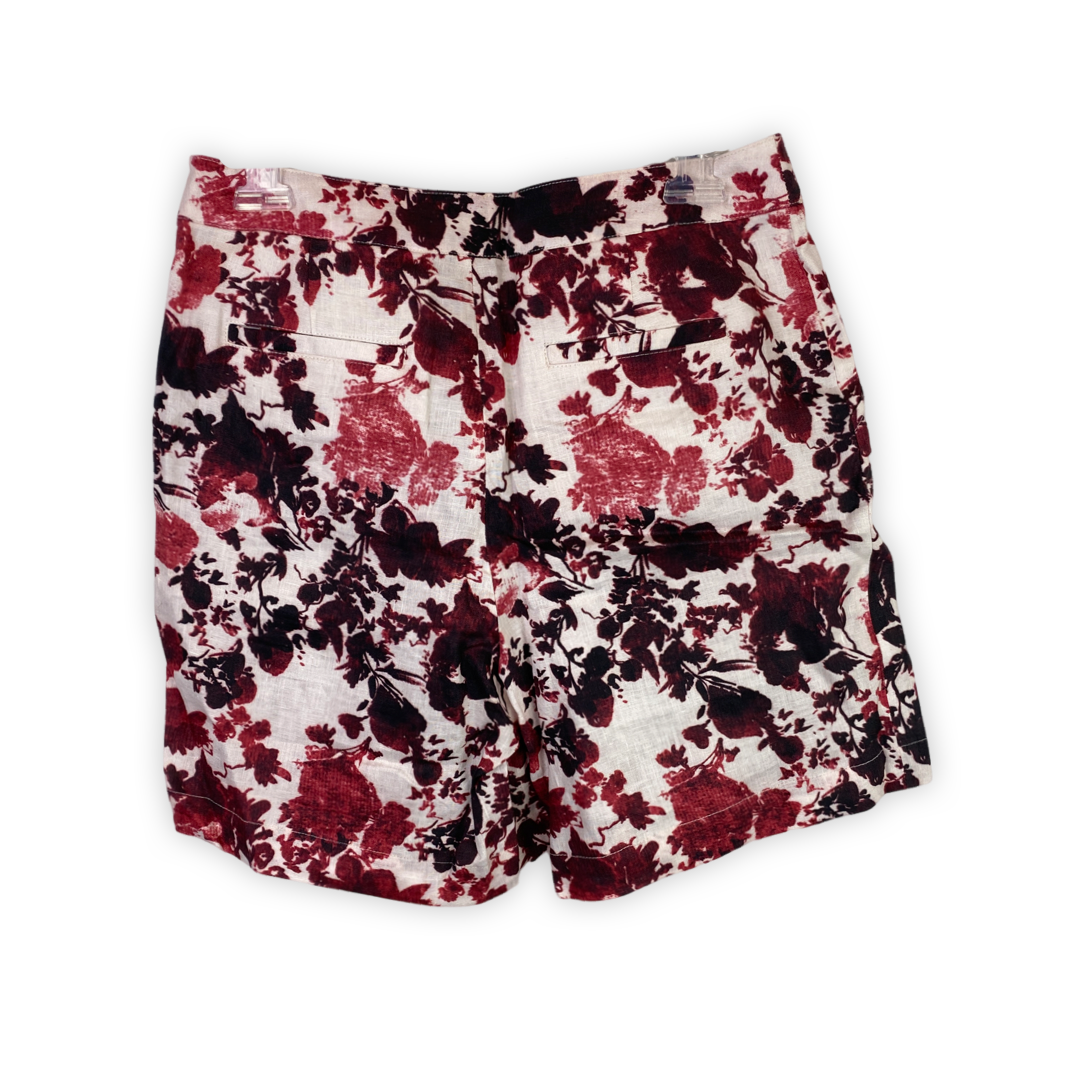 Peruvian Connection Red and White Floral Linen Shorts-Back