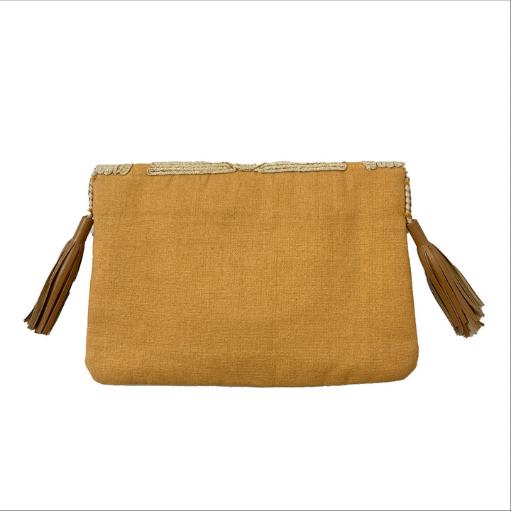 Shashi Tan Wavy Embroidery Clutch- Back