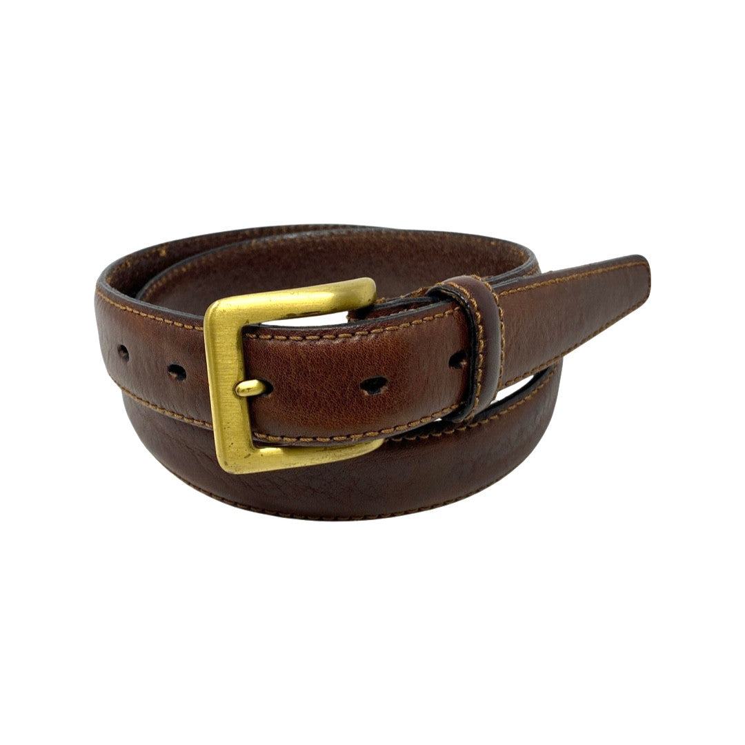 Brass Buckle Brown Leather Belt-Detail