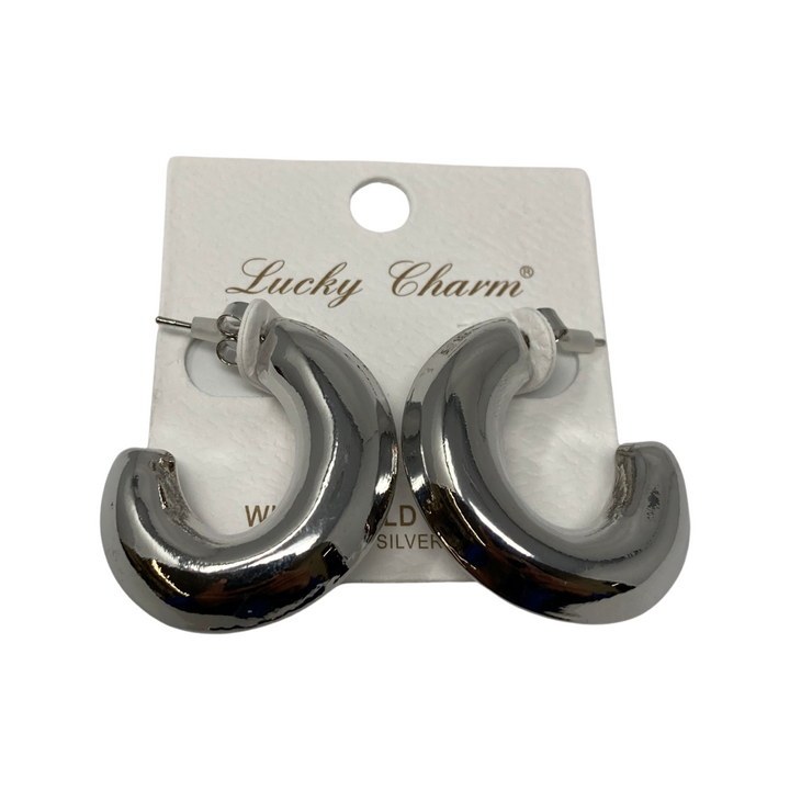 Lucky Charm White Gold Dipped Open Hoop Earrings-Front2