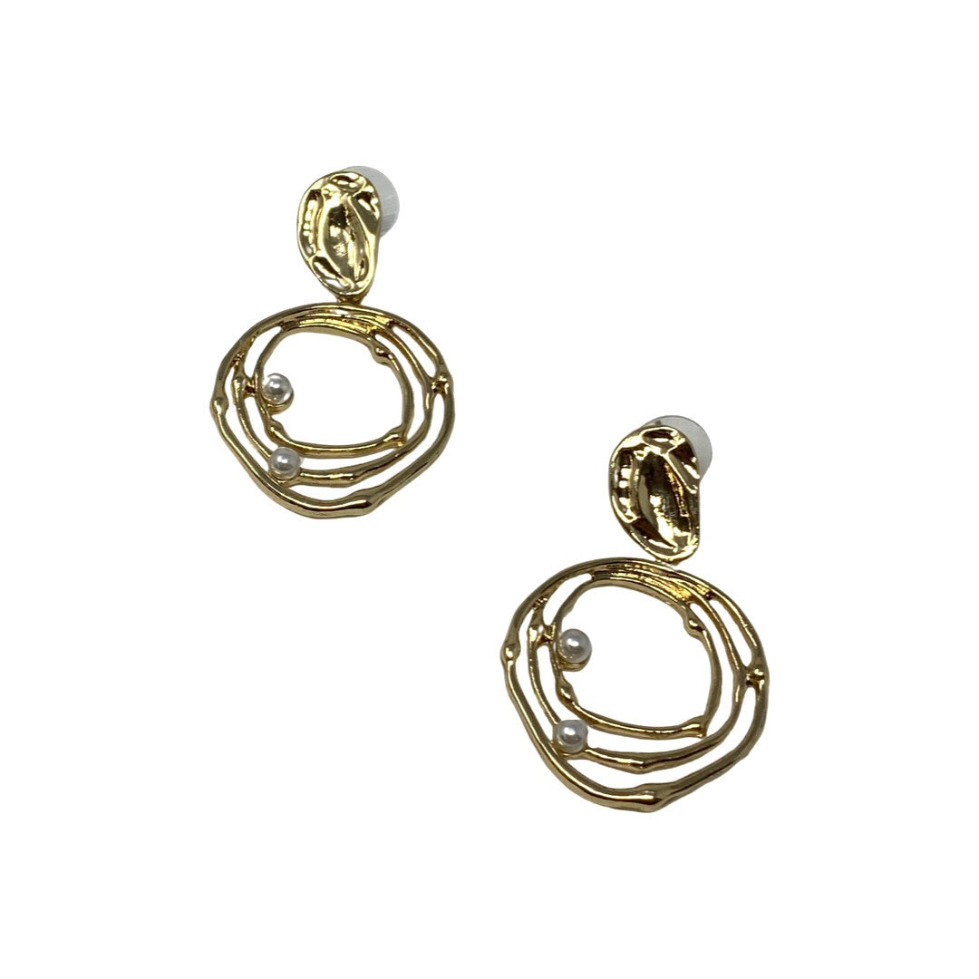 Guess Gold-Tone Pearl Orbital Doorknocker Earrings-Thumbnail