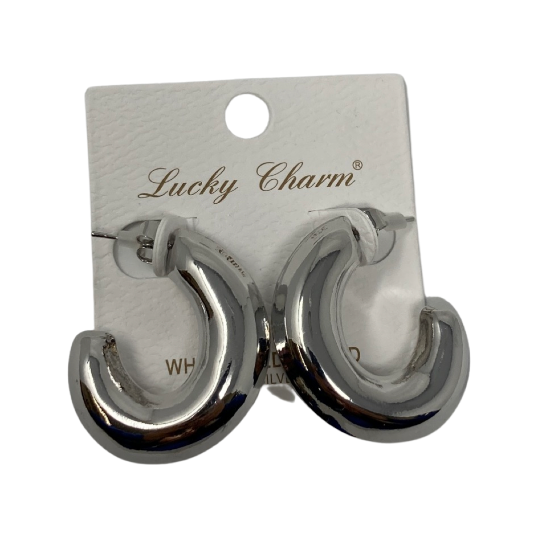 Lucky Charm White Gold Dipped Open Hoop Earrings-Thumbnail