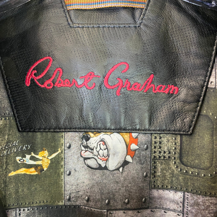 Robert Graham Camo Pattern Leather Shirt Jacket-Label