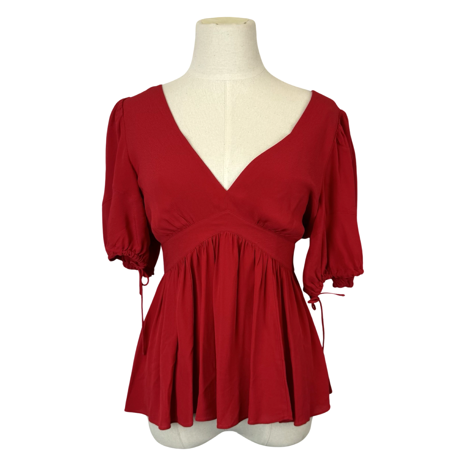 Proenza Schouler Red Puff Sleeve Tie Top