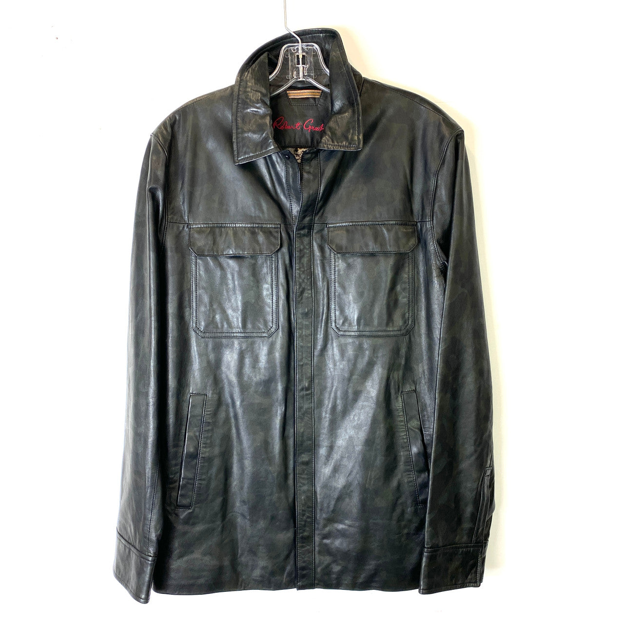 Robert Graham Camo Pattern Leather Shirt Jacket-Thumbnail