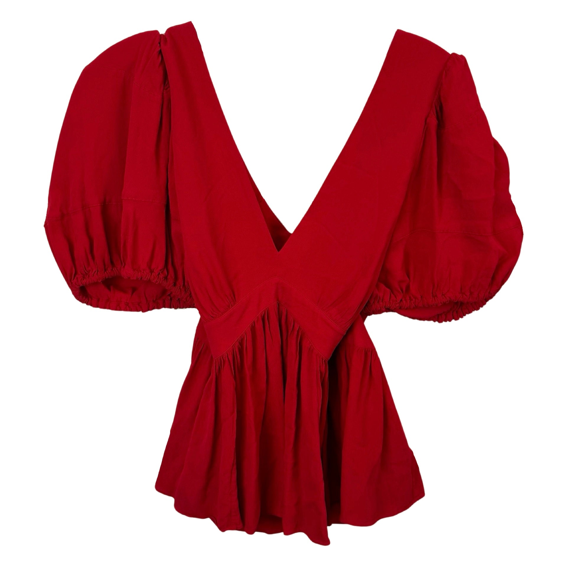 Proenza Schouler Red Puff Sleeve Tie Top