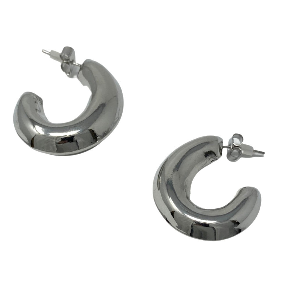 Lucky Charm White Gold Dipped Open Hoop Earrings-Front