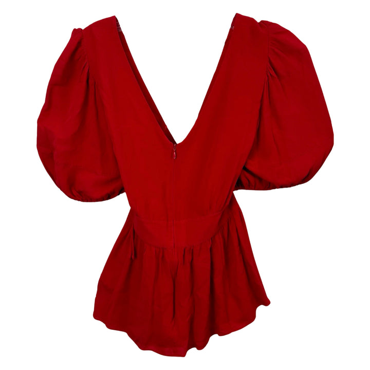 Proenza Schouler Red Puff Sleeve Tie Top