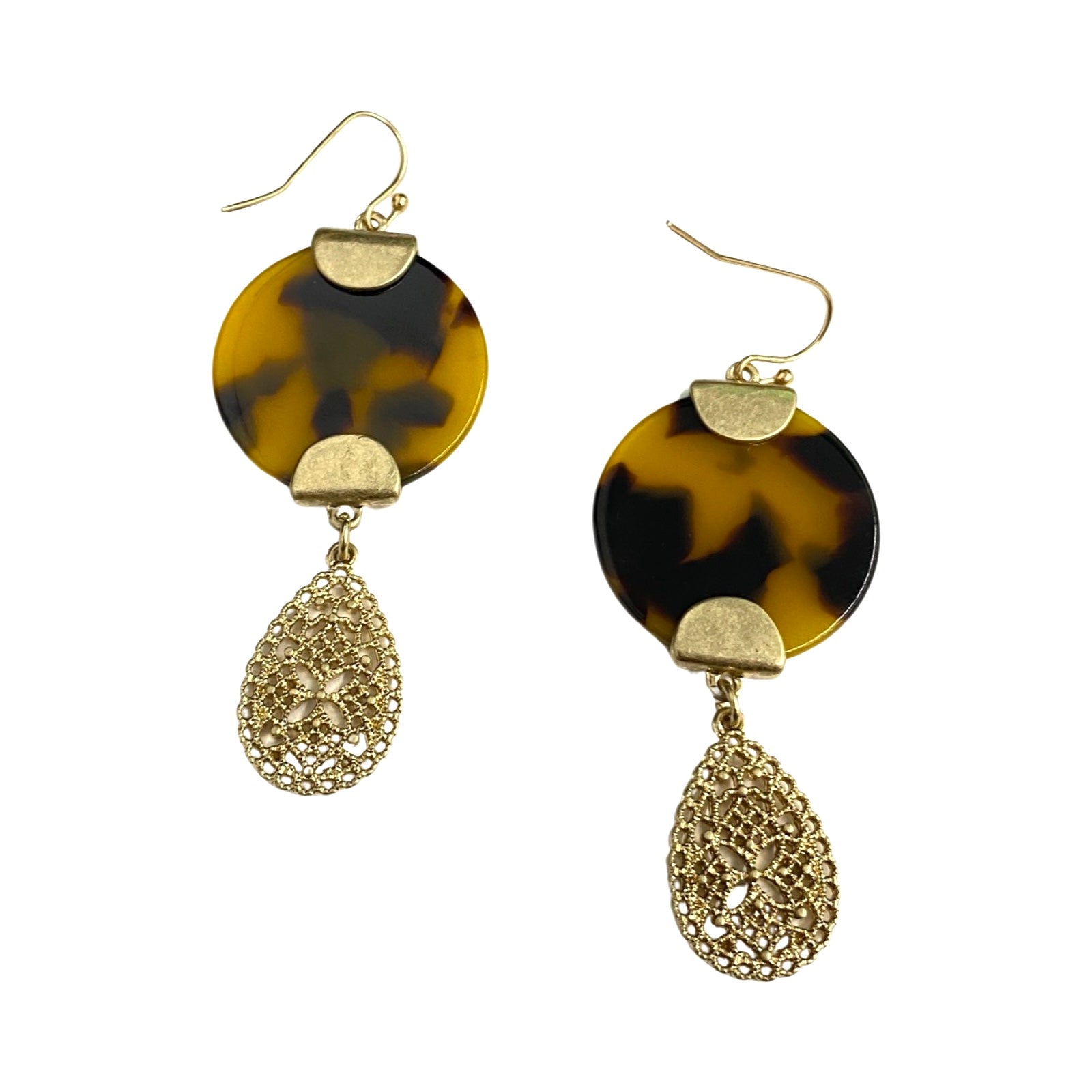 Round Tortoiseshell Dangle Earrings