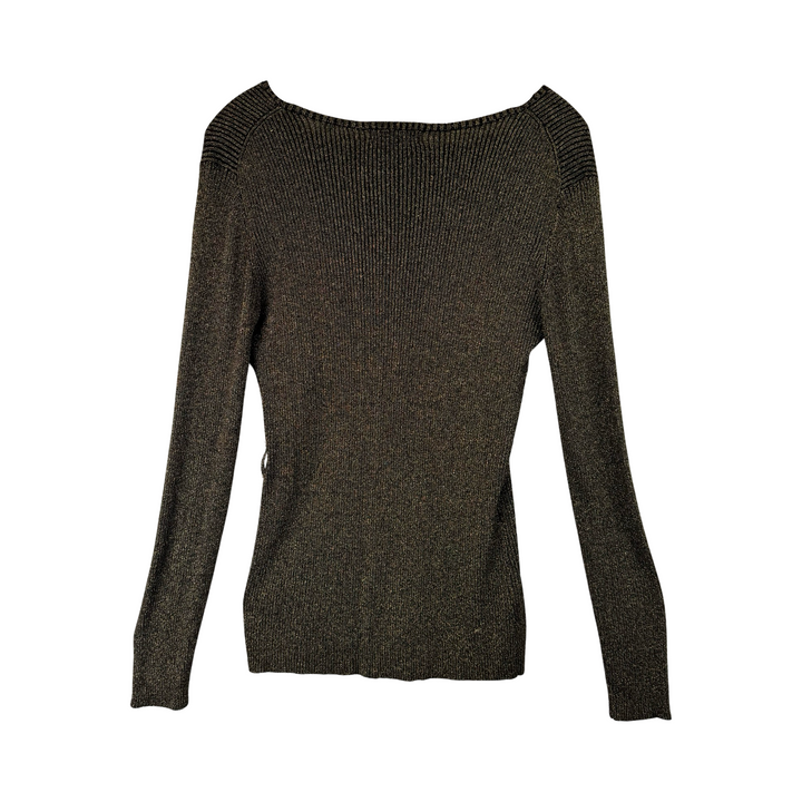 BCBGMAXAZRIA Metallic Knit Button Front Top