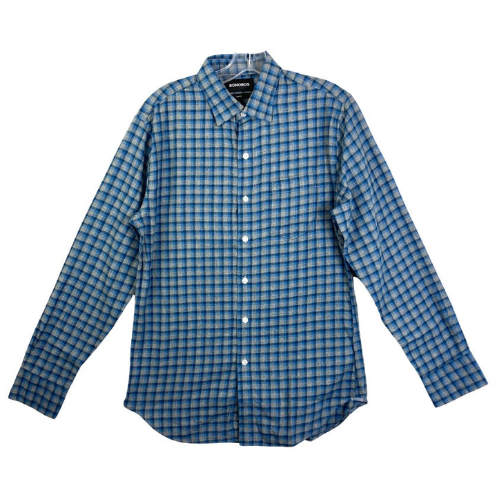 Bonobos Blue & Gray Howard Plaid Flannel Shirt-Thumbnail