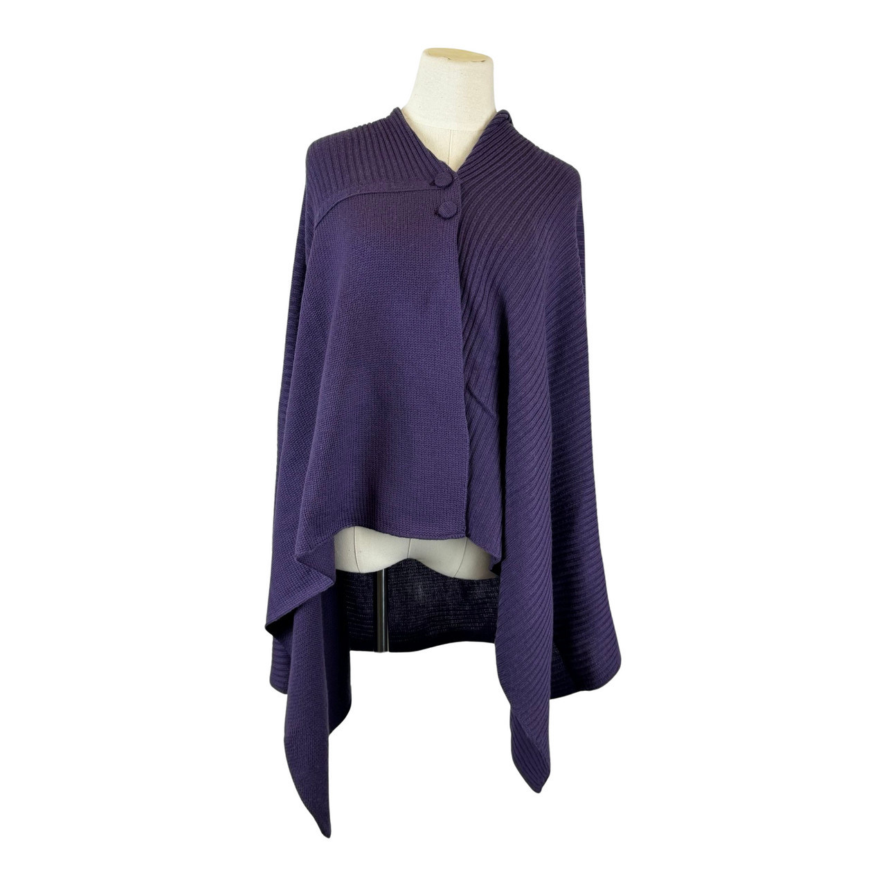 Portolano Asymmetrical Merino Wool Knit Poncho-Purple Detail