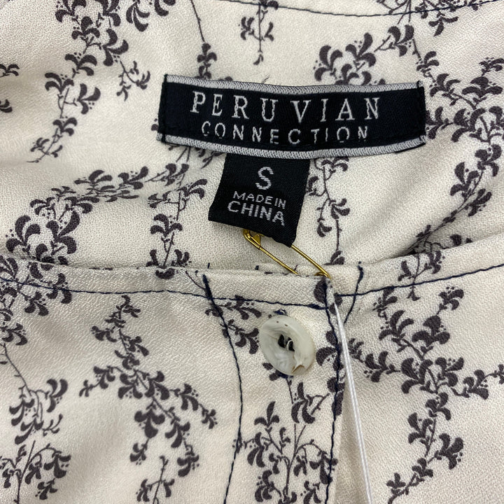 Peruvian Connection Vine Print Collarless Button Up-Label