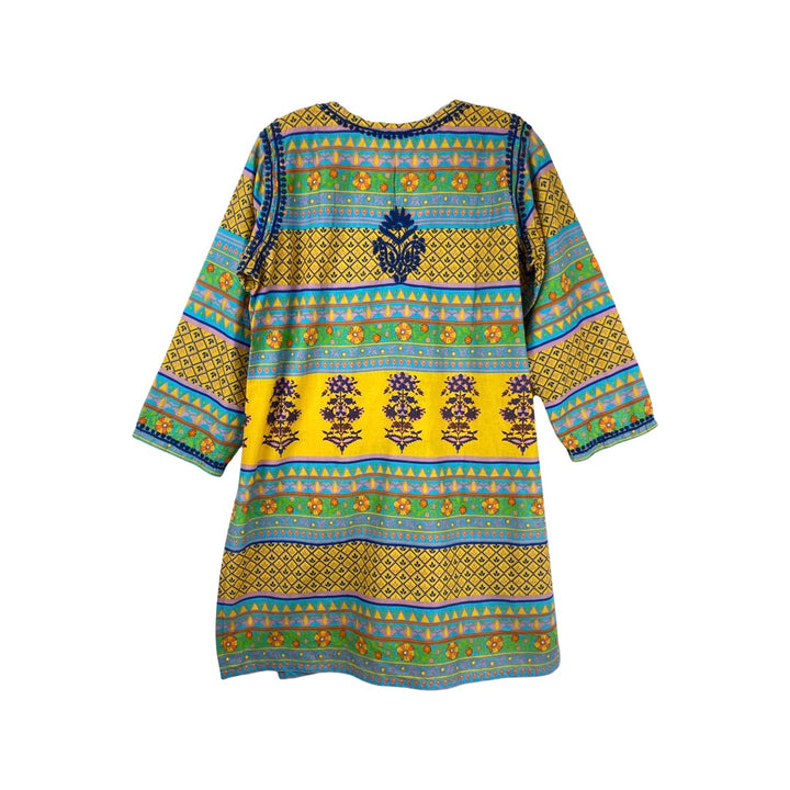 Embroidered Geometric Print Tunic Dress-Back