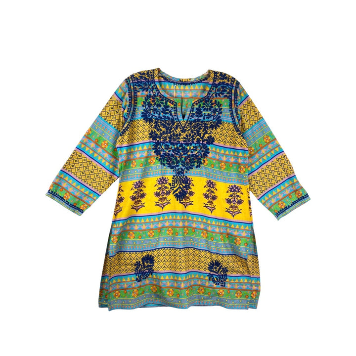 Embroidered Geometric Print Tunic Dress-Thumbnail