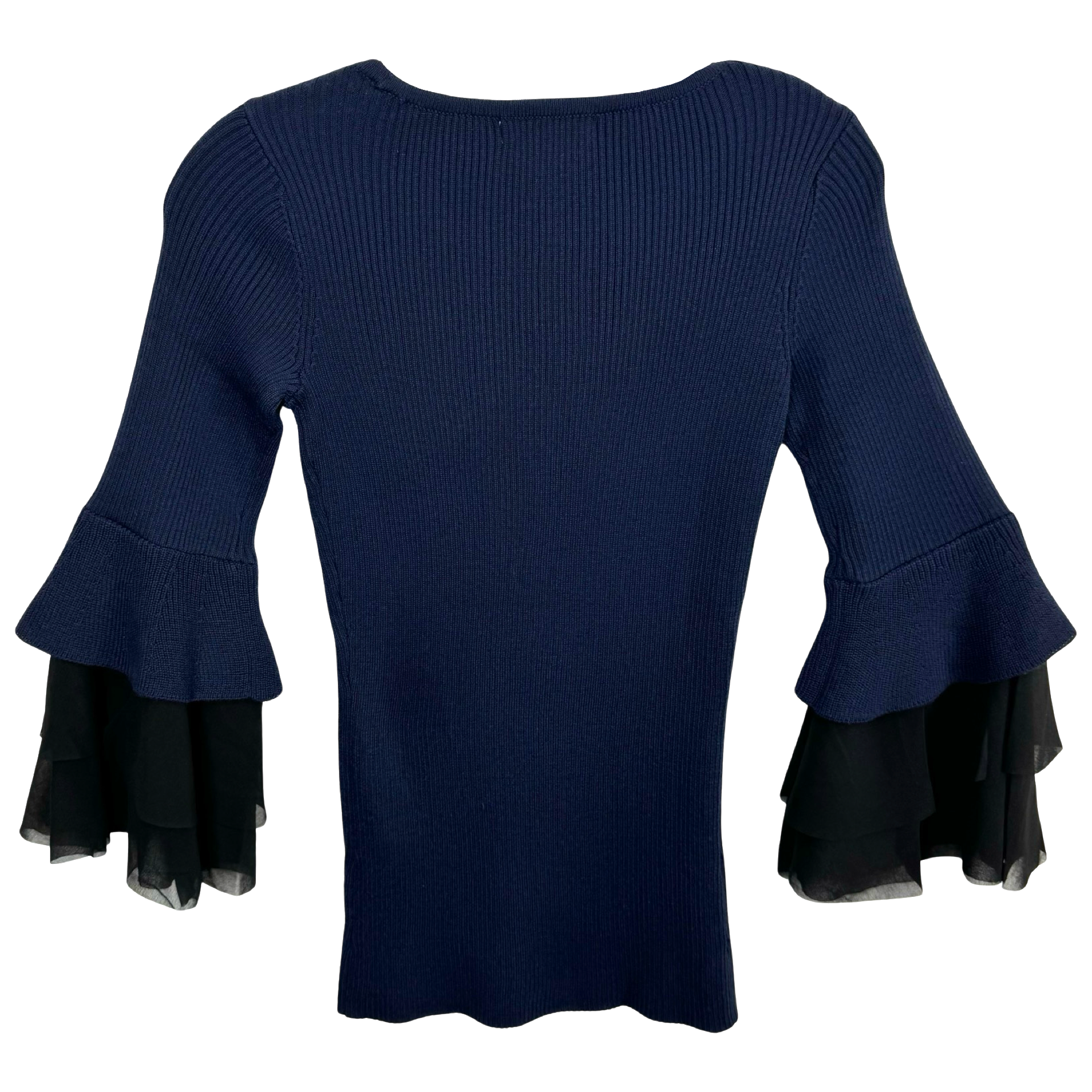 Design History Sheer Bell Sleeve Detail Ribbed Knit Top