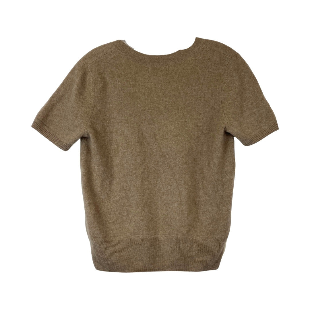 Naadam Cashmere Short Sleeve Cropped V-Neck Pullover-Brown Back