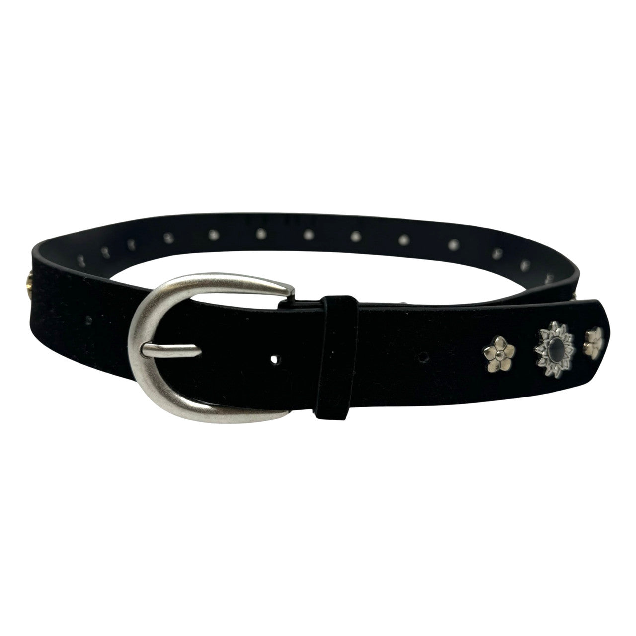 Faux Leather Floral Studded Belt-Thumbnail