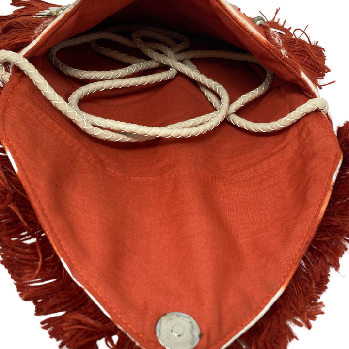 Shashi Small Orange and White Tie Dye Beaded Clutch-Inside