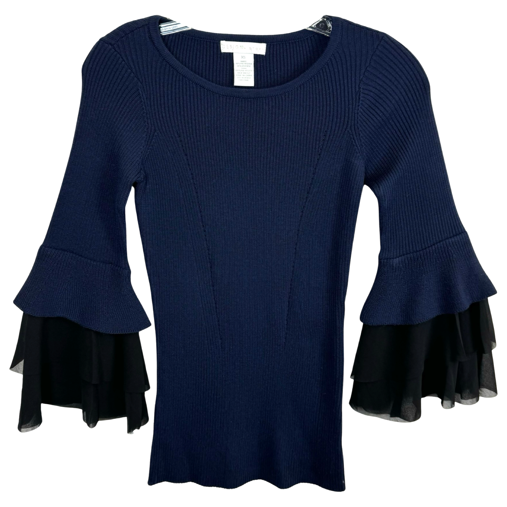 Design History Sheer Bell Sleeve Detail Ribbed Knit Top