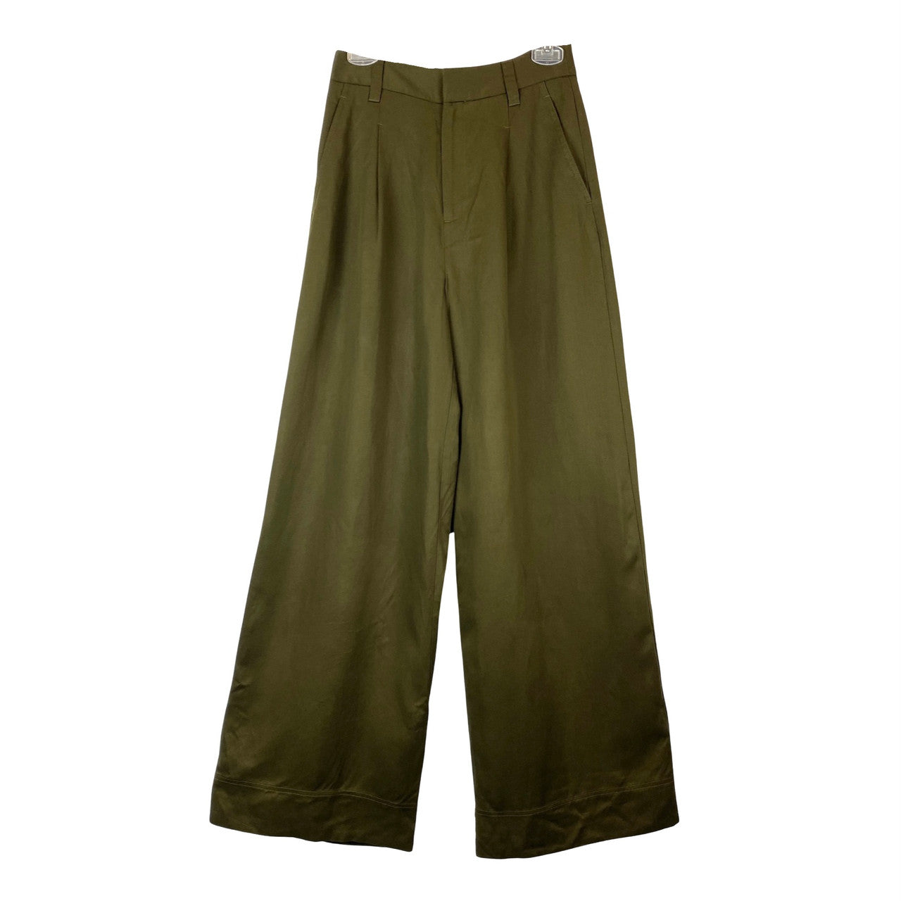 Something Navy  Melange High Waisted Wide Leg Pants-Green front