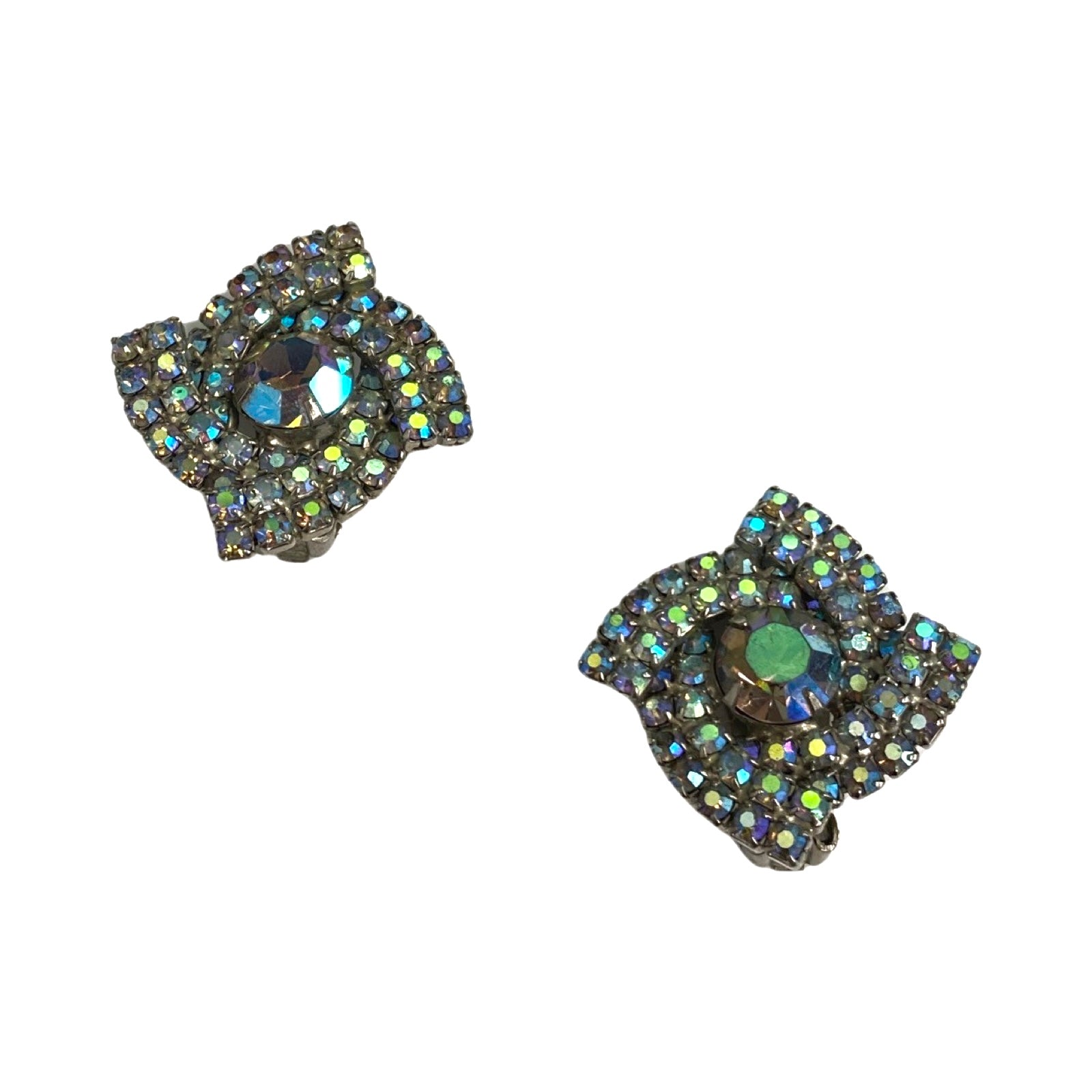 Iridescent Crystal Clip On Earrings