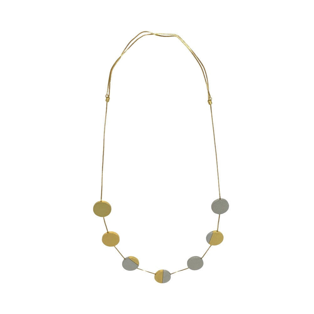 Two Tone Round Disc Adjustable Necklace-Back