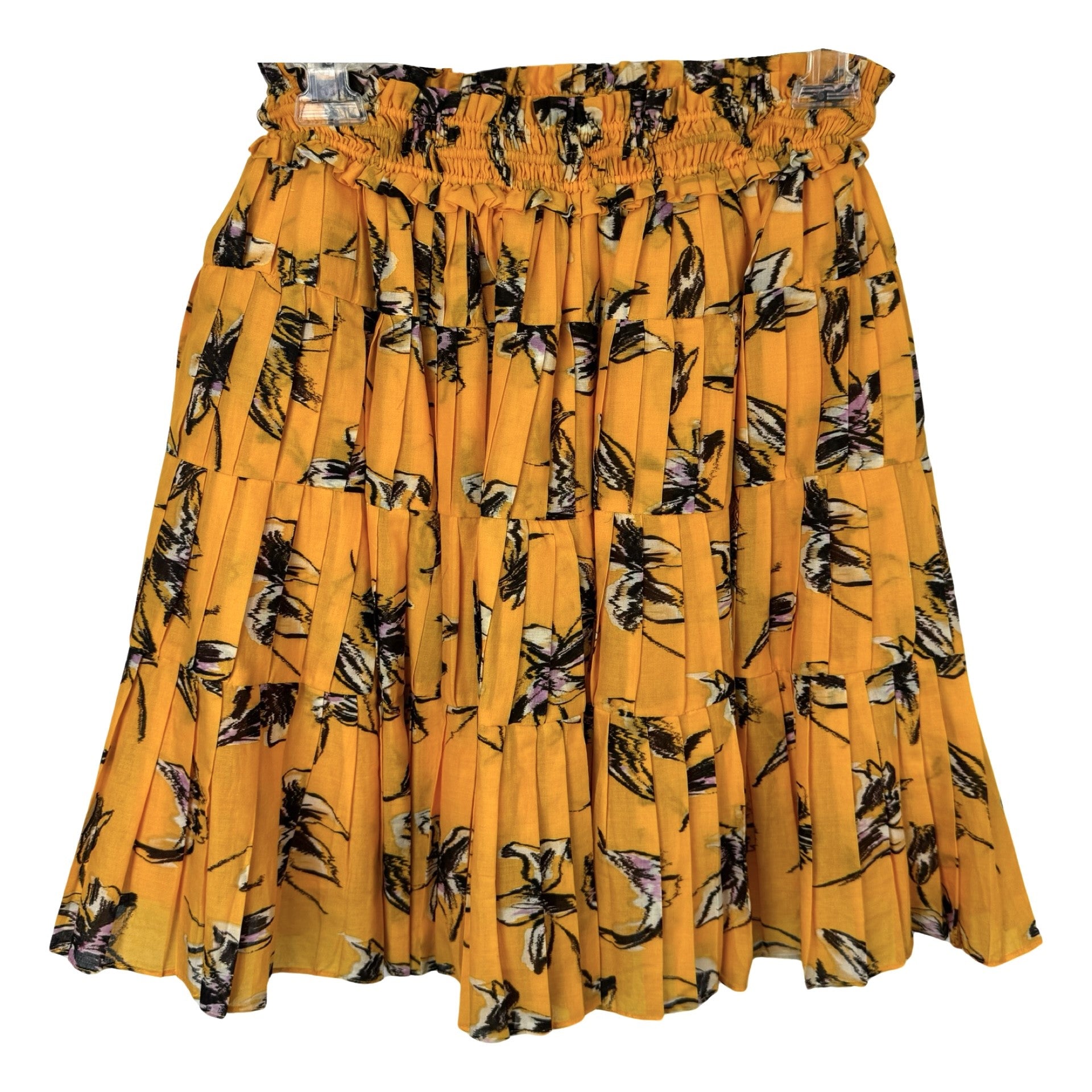 Tanya Taylor Pleated Floral Print Elasticized Waist Skirt