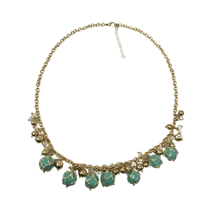 Blue And Gold Bead Statement Necklace