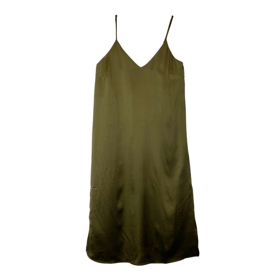 Anine Bing Gemma Olive Silk Slip Dress-Front