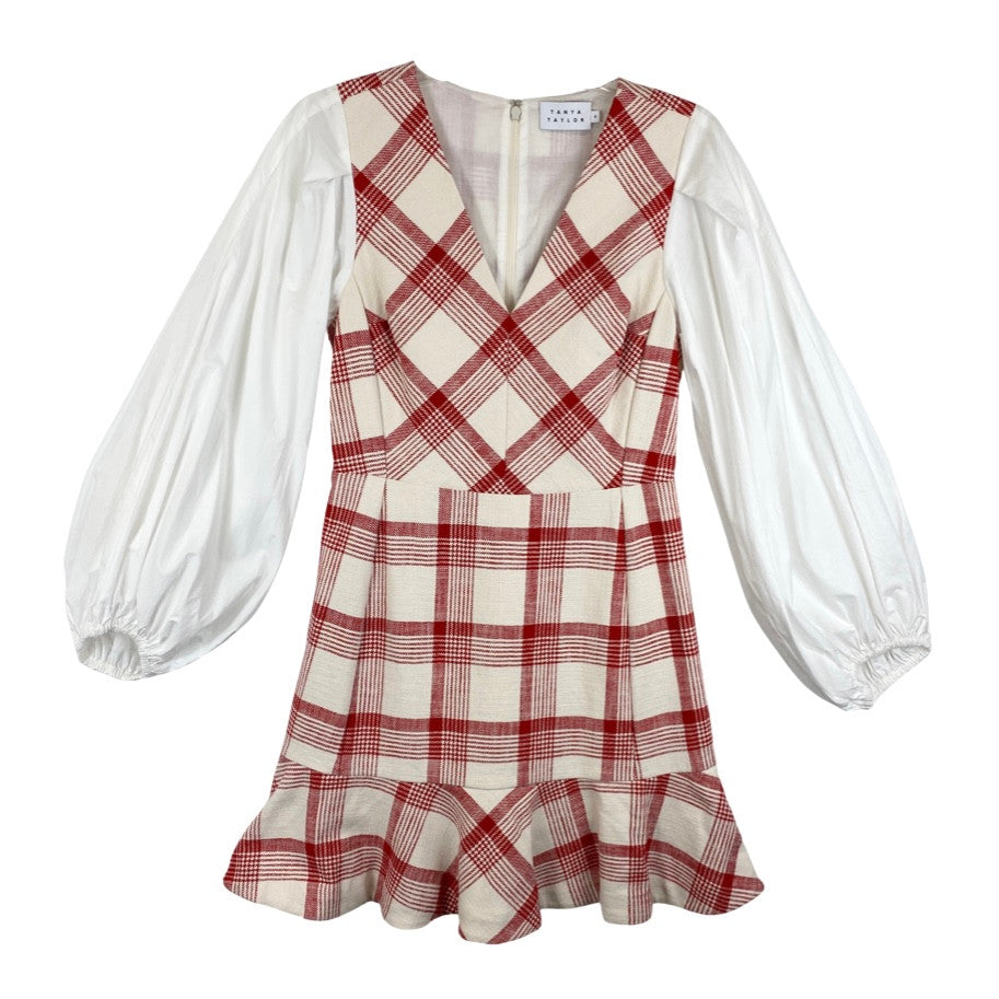 Tanya Taylor Plaid V-Neck Long Sleeve Dress-Thumbnail