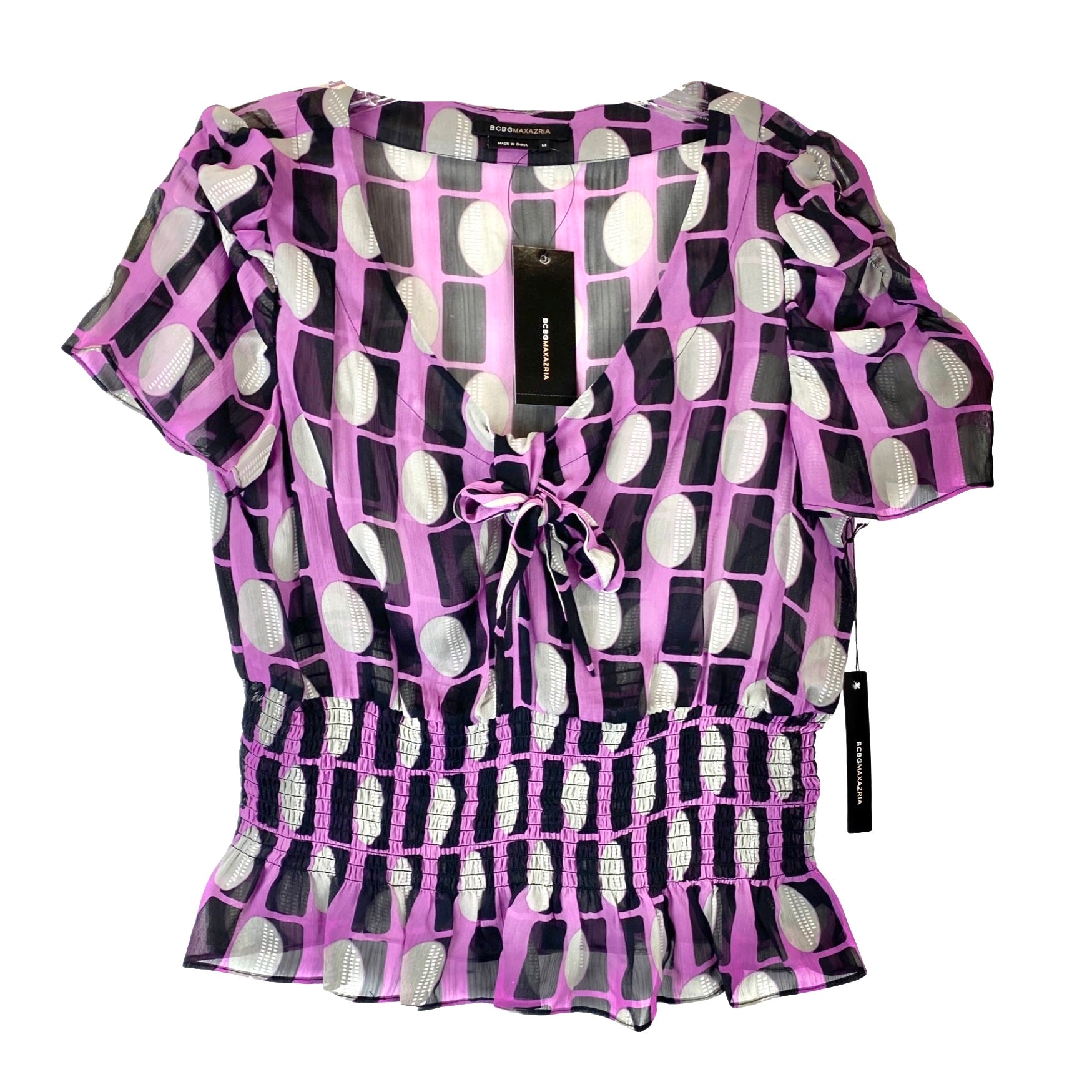 BCBGMAXAZRIA Geometric Print Sheer Blouse