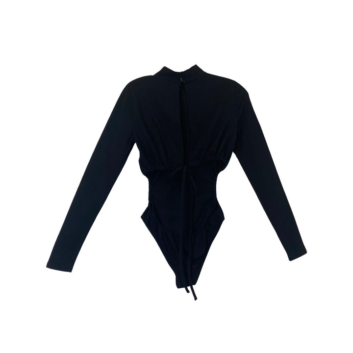 Something Navy Turtleneck Cut Out Bodysuit-Black Back