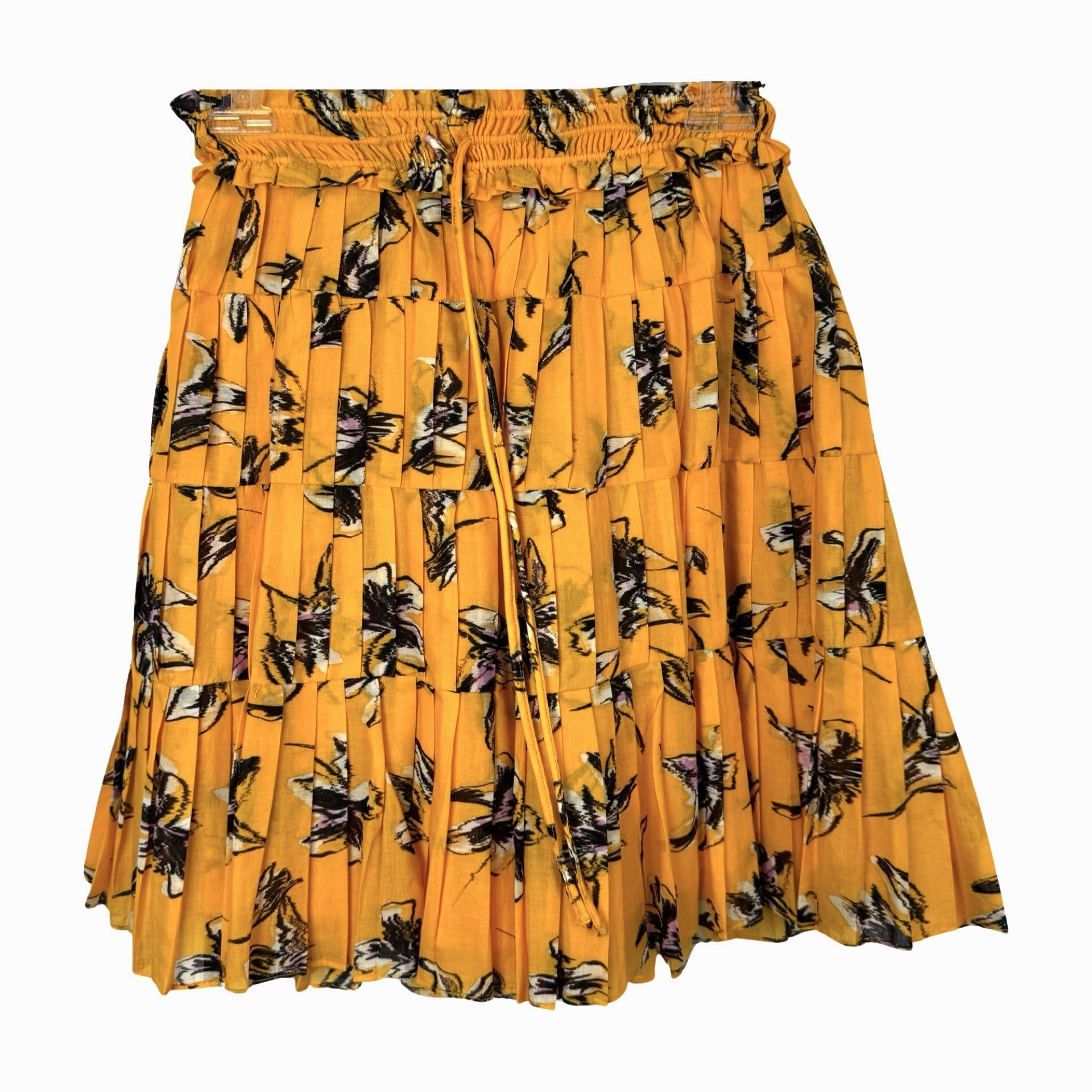 Tanya Taylor Pleated Floral Print Elasticized Waist Skirt