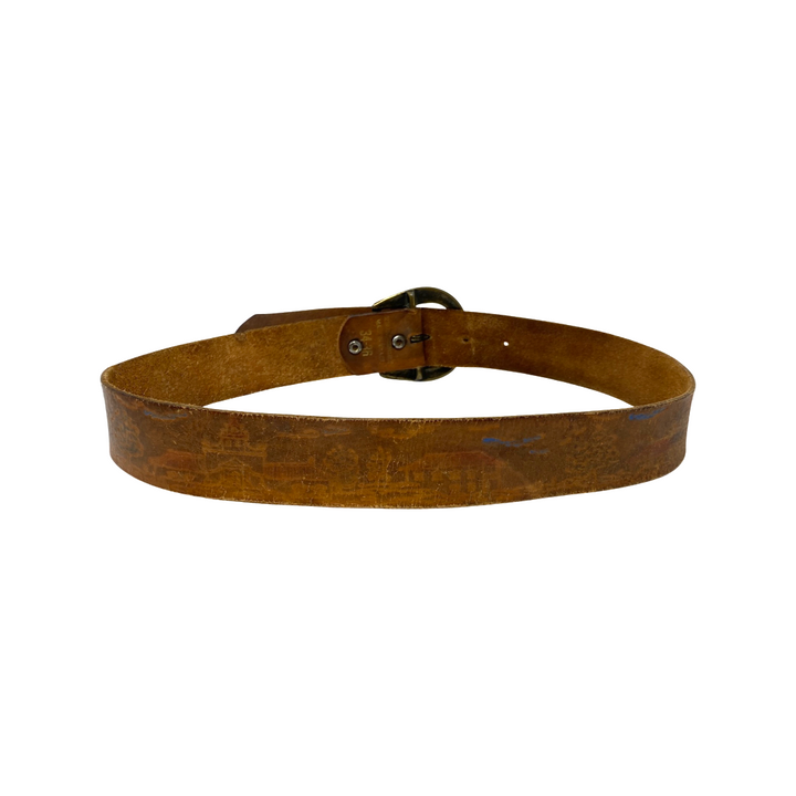 Vintage Embossed Landscape Leather Belt-Back