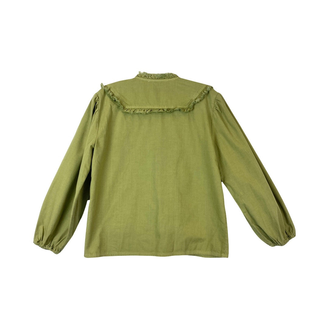 Something Navy Green Twill Frayed Top-Back