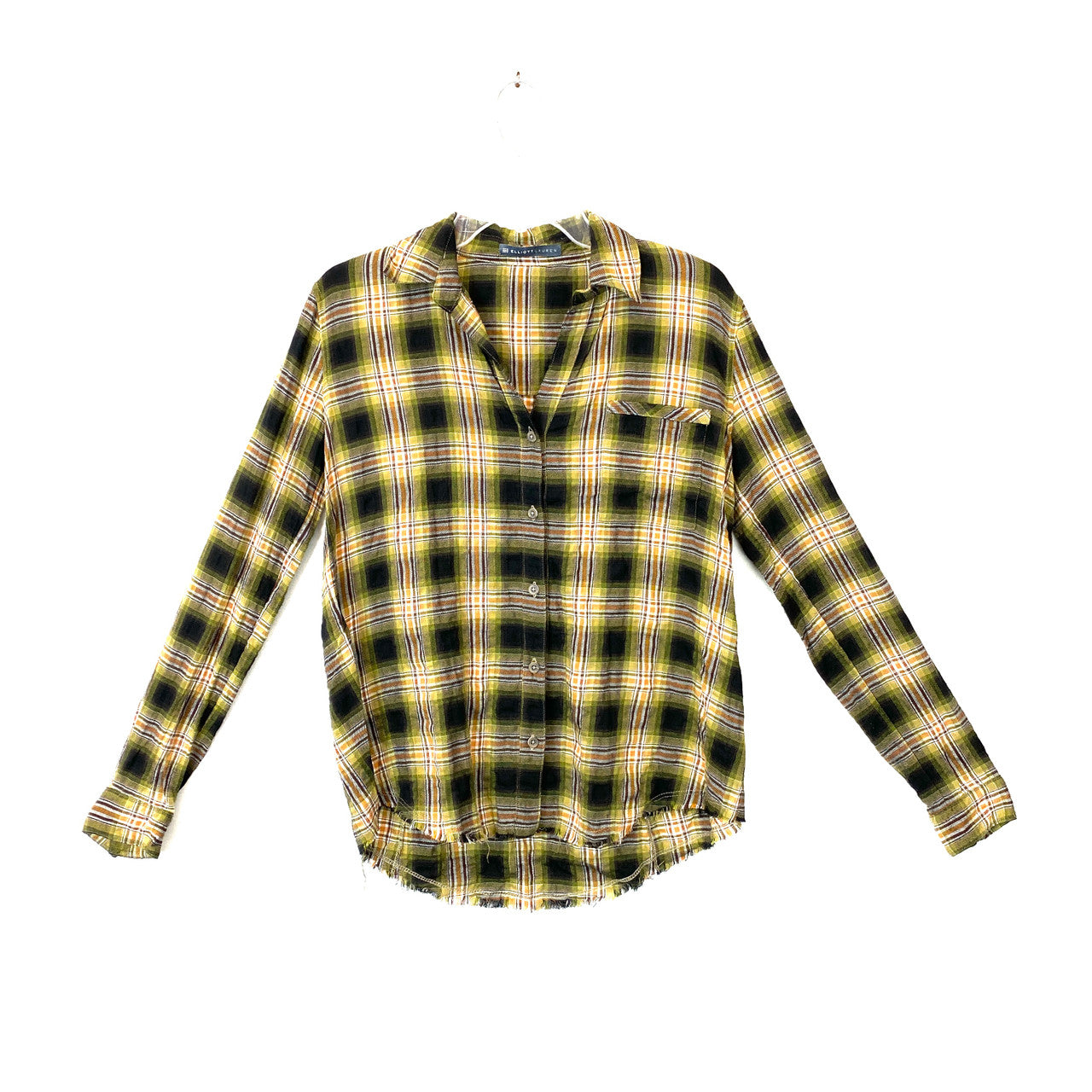 Elliott Lauren Frayed Detail Green Plaid Shirt-Thumbnail