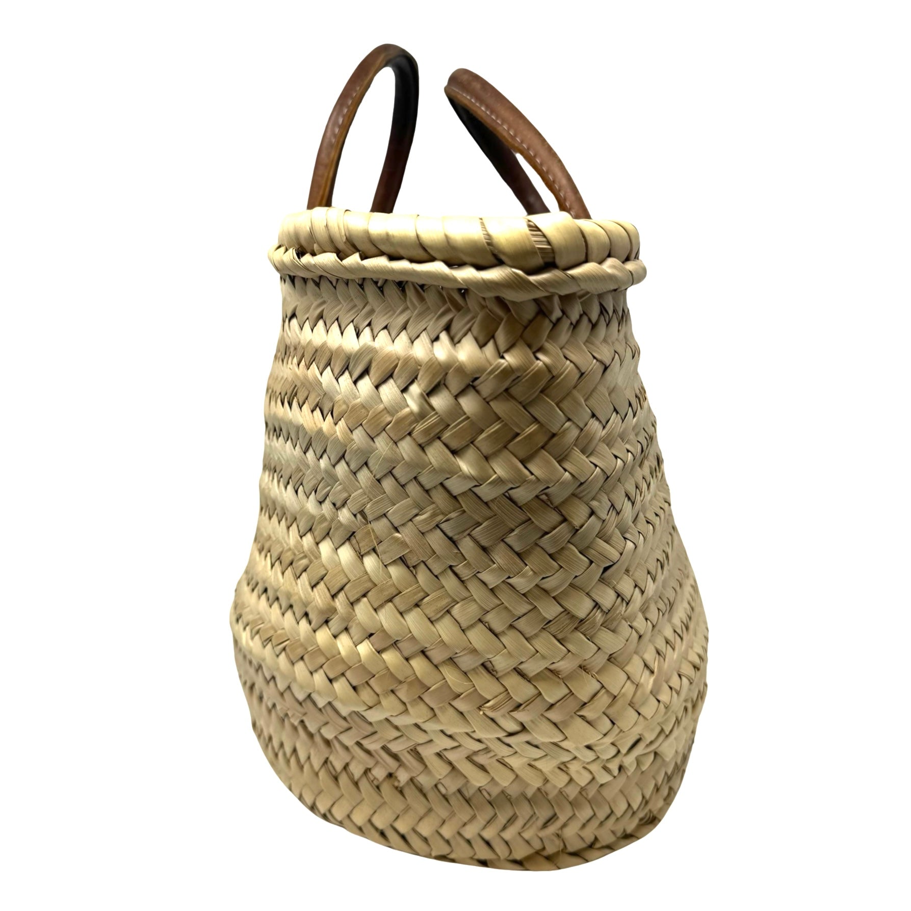 Leather Handle Woven Beach Bag