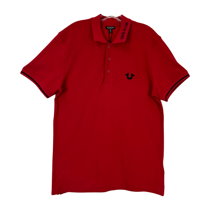 True Religion Branded Collar Short Sleeve Polo-Red Front