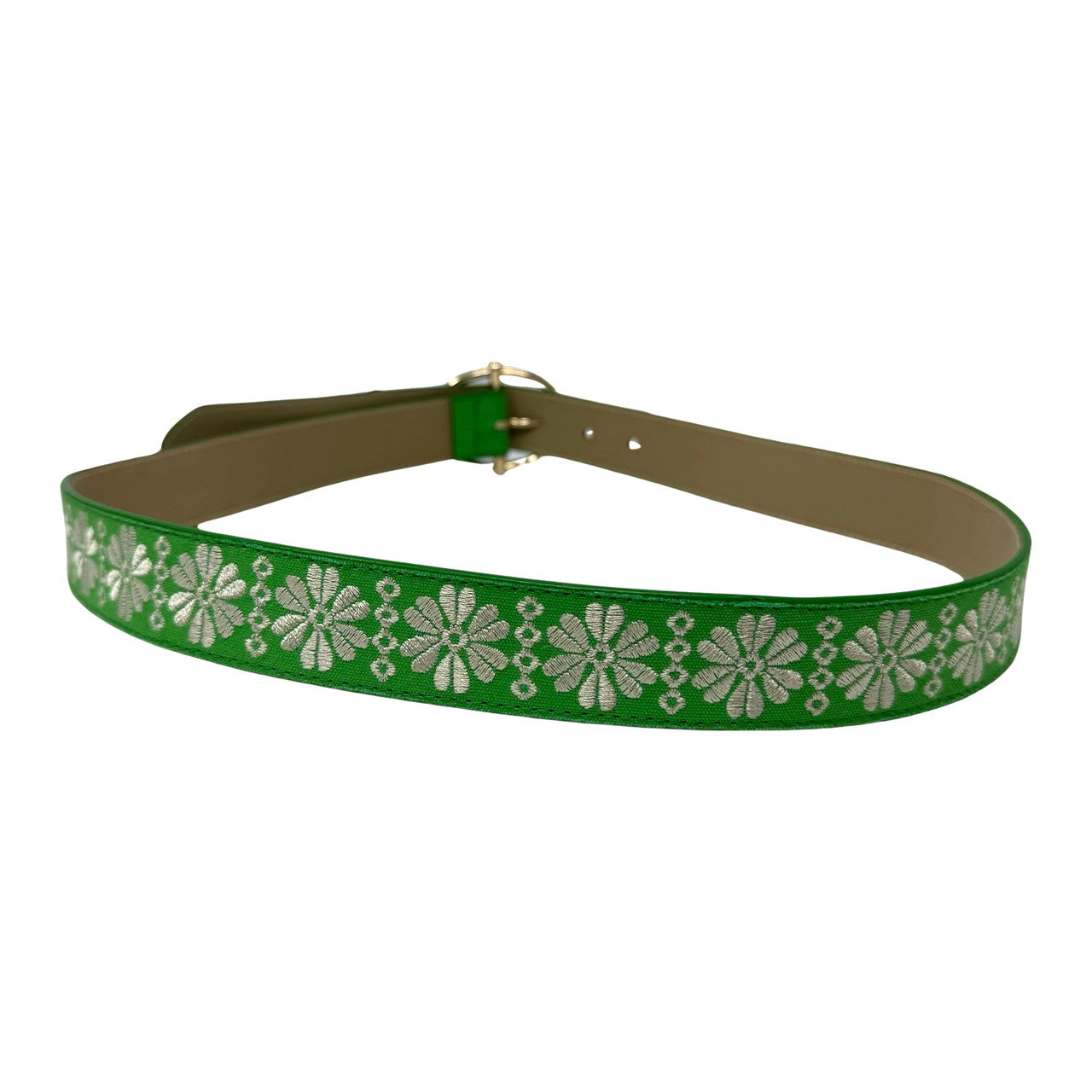 Linea Pelle Floral Embroidered Belt-Green Back