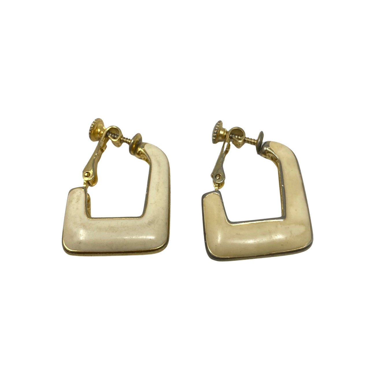 Vintage Gold Tone Enamel Earrings-Back